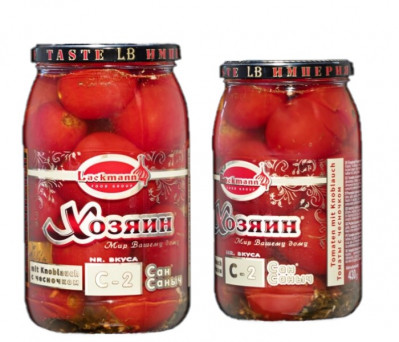 Nakládaná rajčata s česnekem C-2 860g Chozjain