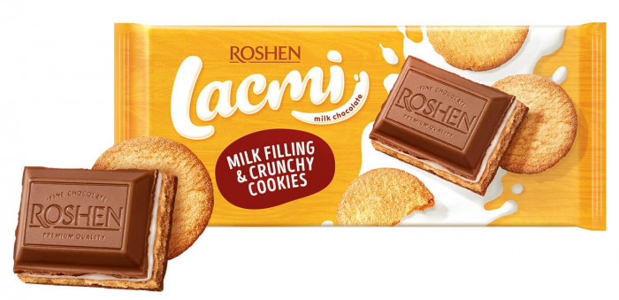 detail Mléčná čokoláda s sušenky 100g Lacmi Roshen